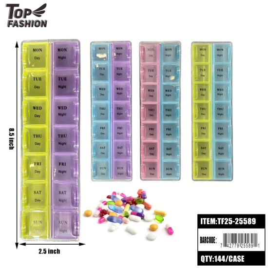 WEEKLY PILL ORGANIZER WITH DAY & NIGHT COMPARTMENTS 144PC/CS