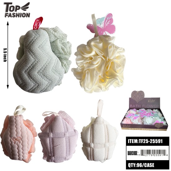 BATH FLOWER/SHOWER PUFF WITH HANGING LOOP 16PC/6BX/96PC/CS