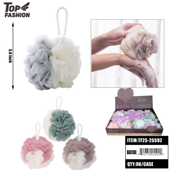 DUAL-COLOR BATH FLOWER/SHOWER PUFF 16PC/6BX/96PC/CS
