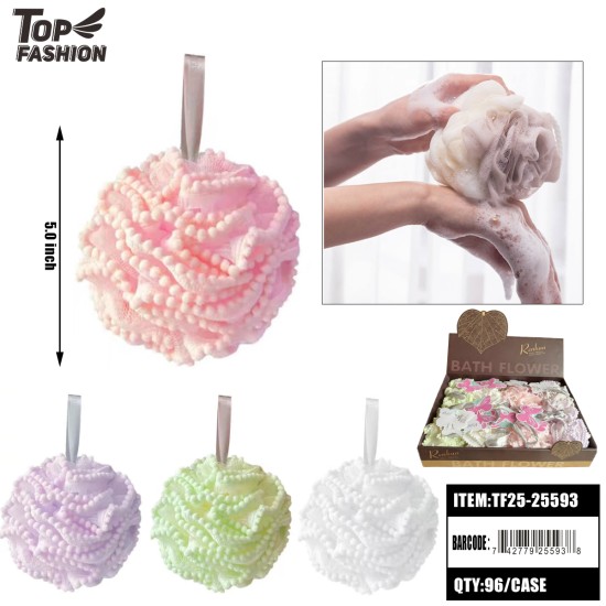 TEXTURED BATH FLOWER/SHOWER PUFF 16PC/6BX/96PC/CS