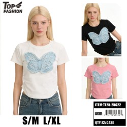 WOMEN BUTTERFLY SHORT SLEEVE T-SHIRT S-XL 12PC/6BG/72PC/C