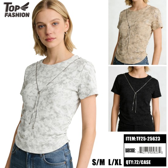 WOMEN PRINT 3COLOR SHORT SLEEVE T-SHIRT 12PC/6BG/72PC/CS