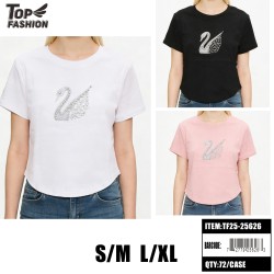 WOMEN SWAN PRINT 3COLOR T-SHIRT12PC/6BG/72PC/C