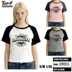 WOMEN BROOKLYN LETTER PRINT 3CLR T-SHIRT12PC/6BG/72PC/CS
