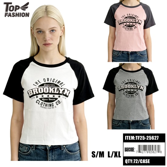 WOMEN BROOKLYN LETTER PRINT 3CLR T-SHIRT12PC/6BG/72PC/CS