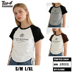 WOMEN LETTER PRINT RAGLAN 3CLR T-SHIRT 12PC/6BG/72PC/CS