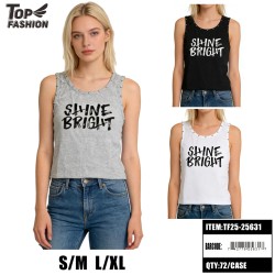 WOMEN STUDDED NECK LETTER PRINT TANK TOP 3CLR 12PC/6BG/72PC/C