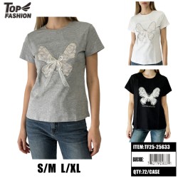 WOMEN LACE BUTTERFLY 3COLOR T-SHIRT S-XL 12PC/6BG/72PC/CS