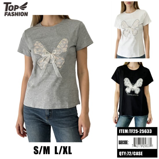 WOMEN LACE BUTTERFLY 3COLOR T-SHIRT S-XL 12PC/6BG/72PC/CS