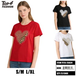 WOMEN LEOPARD MOUSE SHAPE 3CLR T-SHIRT 12PC/6BG/72PC/CS