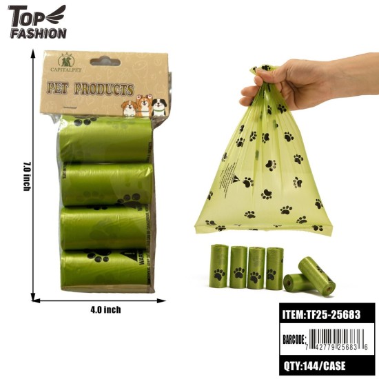 PET WASTE POOP BAGS-4 ROLLS PACK 12PK/12BG/144PK/CS