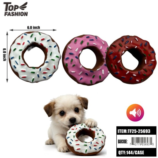 COLORFUL DONUT SQUEAKY DOG TOY SERIES 3CLR 12PC/12BG/144PC/CS