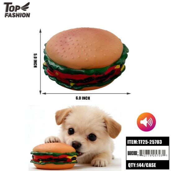 REALISTIC HAMBURGER-SHAPED PET SQUEAK TOY 12PC/12BG/144PC/CS