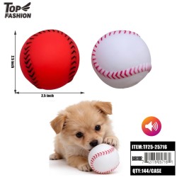 BASEBALL-SHAPED PET SQUEAK TOY 2CLR 12PC/12BG/144PC/CS