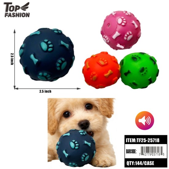 BONE TEXTURED PET SQUEAK BALL TOY 4CLR 12PC/12BG/144PC/CS