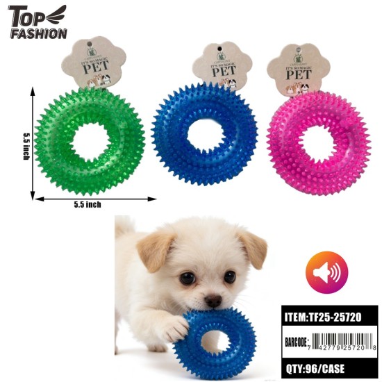 SPIKY RING PET SQUEAK AND DENTAL CHEW TOY3CLR 12PC/8PC/96PC/C