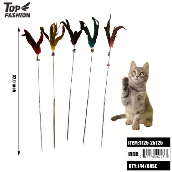 FEATHER CAT TEASER WAND TOY 5CLR 12PC/60BG/720PC/CS