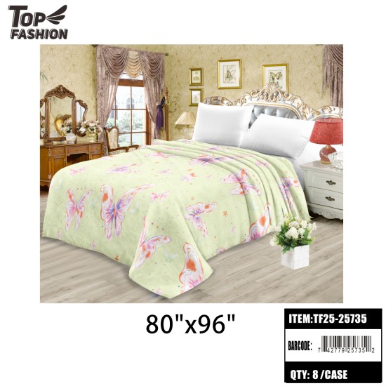 KING SIZE BUTTERFLY PRINT FLANNEL FLEECE BLANKET 8PC/CS