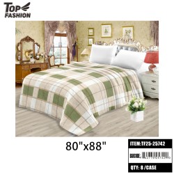 QUEEN SIZE PLAID PRINT FLANNEL FLEECE BLANKET 8PC/CS