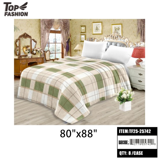 QUEEN SIZE PLAID PRINT FLANNEL FLEECE BLANKET 8PC/CS