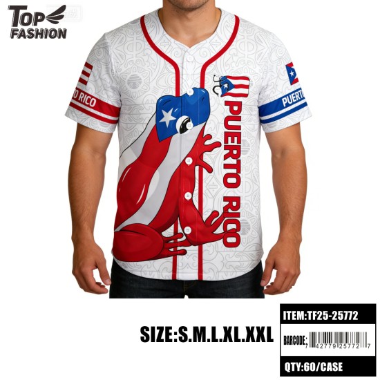 PUERTO RICO BUTTON BASEBALL JERSEY WHITE S-XL 60PC/CS