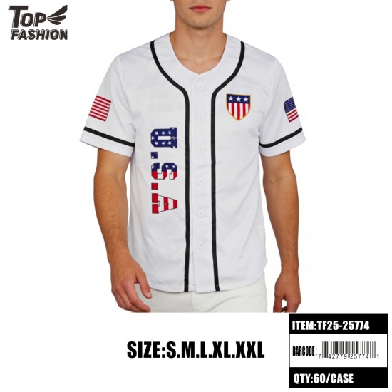 USA BUTTON BASEBALL JERSEY (WHITE)S-XL 60PC/CS