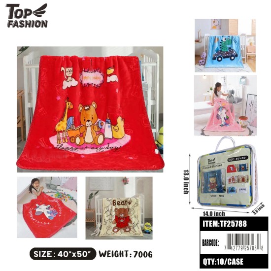 5 STYLES 40*50 2PLY CARTOON CHILDRENS BLANKET 10PC/CS