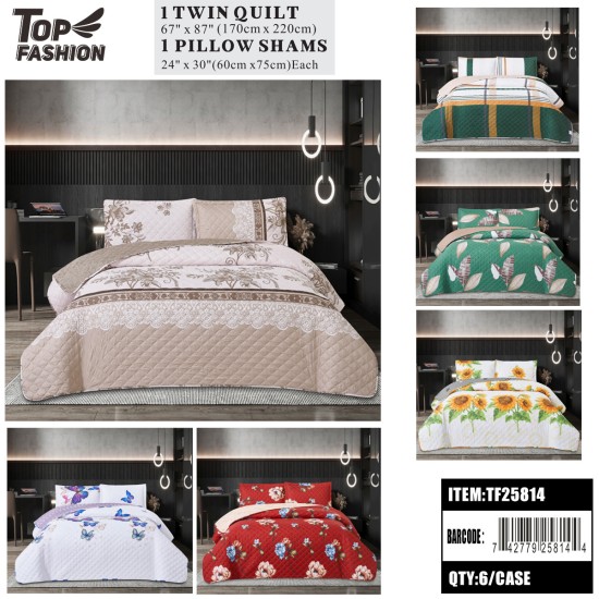 QUILT 2PC-SET TWIN SIZE PRINTED MIXED 6-COLOR 6PC/CS