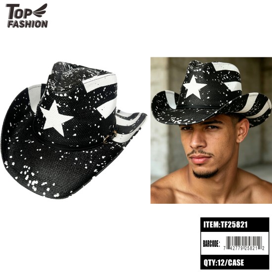 PUERTO RICO PAPER COWBOY HAT(BLACK) 12PC/CS