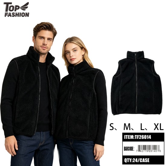 WOMENS SHERPA FLEECE ZIP VEST BLACK 6PC/4BG/24PC/CS