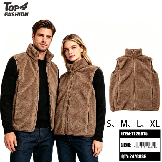 WOMENS SHERPA FLEECE ZIP VEST KHAKI 6PC/4BG/24PC/CS