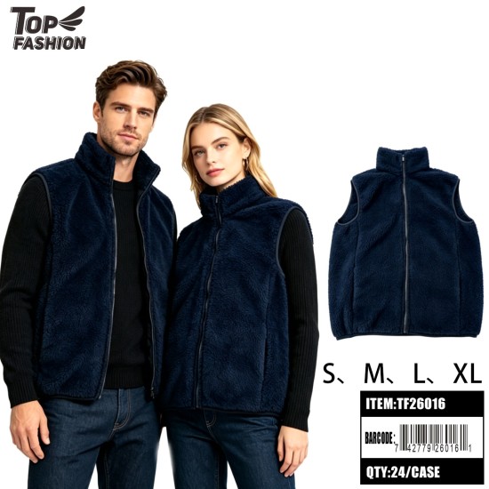 WOMENS SHERPA FLEECE ZIP VEST NAVY 6PC/4BG/24PC/CS
