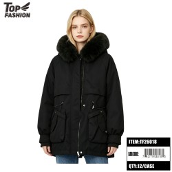 WOMENS BLACK HOODED PADDED JACKET 12PC/CS