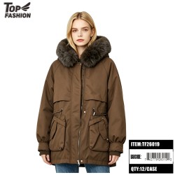 WOMENS BROWN HOODED PADDED JACKET 12PC/CS