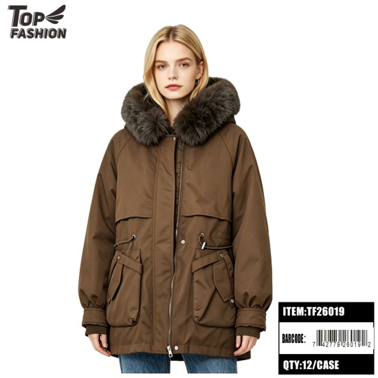 WOMENS BROWN HOODED PADDED JACKET 12PC/CS