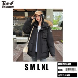WOMENS HOODED PARKA PUFFER JACKET BLACK (S-XL) 6PC/12PC/CS