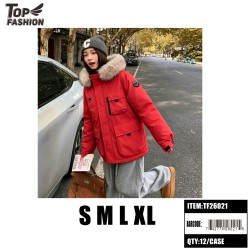 WOMENS HOODED PARKA PUFFER JACKET RED (S-XL) 6PC/2BG/12PC/CS