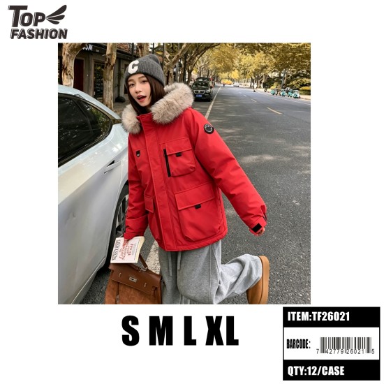 WOMENS HOODED PARKA PUFFER JACKET RED (S-XL) 6PC/2BG/12PC/CS