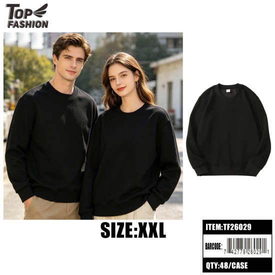 XXL SIZE 320G BLACK CREW NECK SWEATSHIRT 48PC/CS