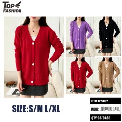 WOMENS 4COLOR V-NECK CABLE KNIT CARDIGAN 12PC/3BG/36PC/CS