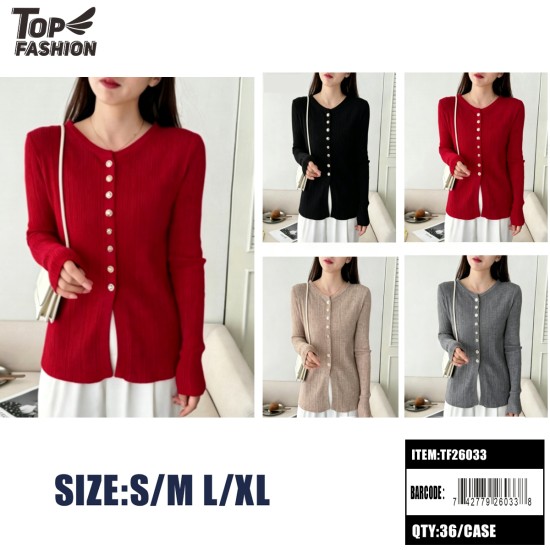 WOMENS 4COLOR RIBBED BUTTON CARDIGAN 12PC/3BG/36PC/CS