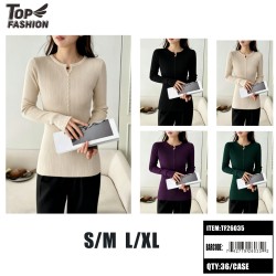 WOMENS HALF-BUTTON RIBBED KNIT TOP 4 ASSORTED 12PC/3DZ/CS