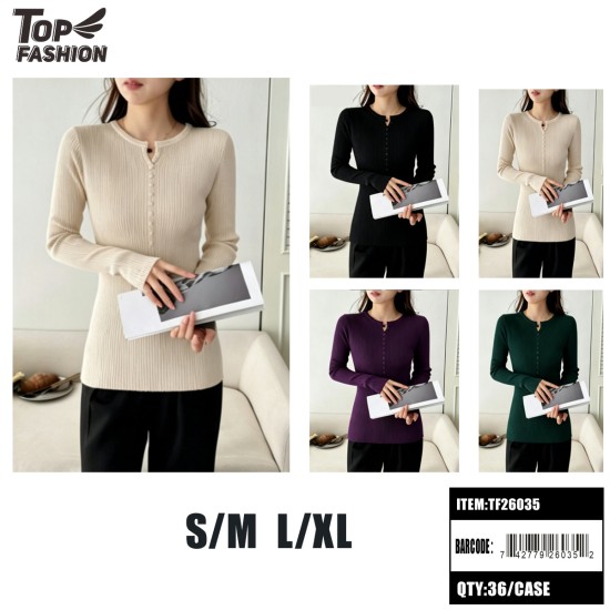 WOMENS HALF-BUTTON RIBBED KNIT TOP 4 ASSORTED 12PC/3DZ/CS