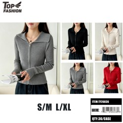 WOMENS CARDIGAN 4COLOR RIBBED ZIP 12PC/3BG/36PC/CS