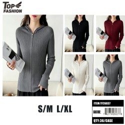 WOMENS HOODED ZIP-UP RIBBED KNIT CARDIGAN 4 CLR 12PC/3DZ/CS