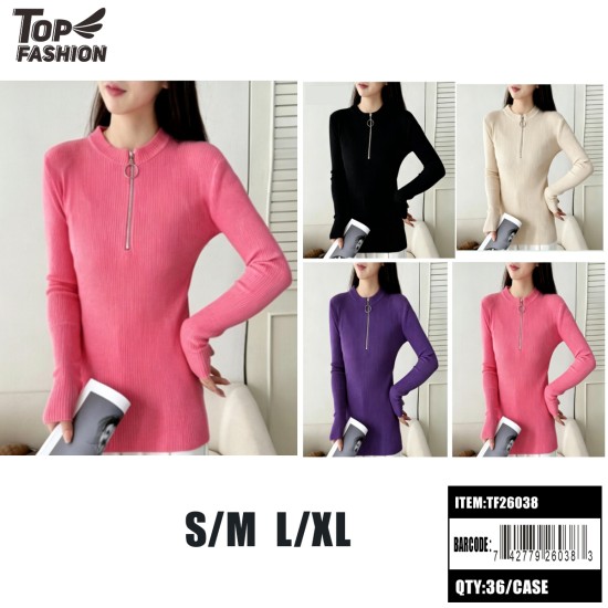 WOMENS 4COLOR HALF-ZIP RIBBED SWEATER 12PC/3BG/36PC/CS
