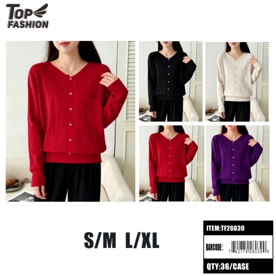WOMENS 4CLR V-NECK GEOMETRIC KNIT CARDIGAN 12PC/3BG/36PC/CS