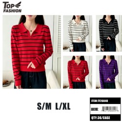 WOMENS STRIPED COLLARED KNIT TOP 4CLR 12PC/3DZ/CS