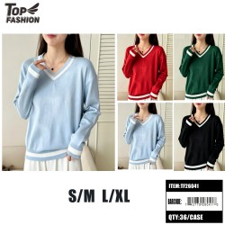 WOMENS V-NECK KNIT SWEATER 4 ASSORTED 12PC/3DZ/CS