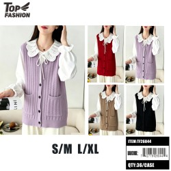 WOMENS 4COLOR V-NECK CABLE KNIT VEST 12PC/3BG/36PC/CS